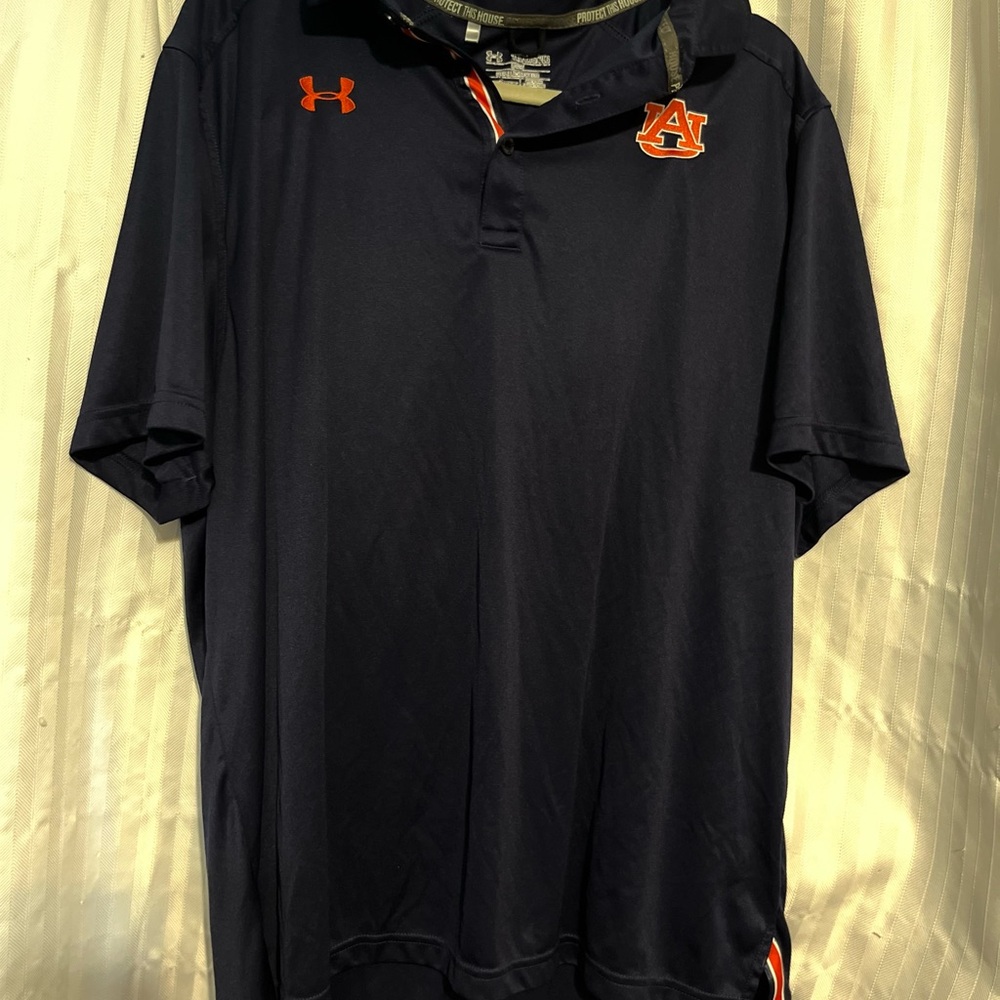 Under Armour Men's Dark Blue Polo with Orange Accents